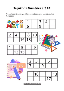 Atividade de sequência numérica até 20 para 2º e 3º ano