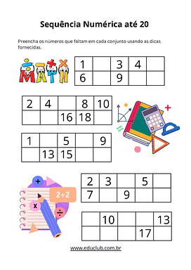 Atividade de sequência numérica até 20 para 2º e 3º ano para 2º Ano, 3º Ano de Matemática, Números, Conceitos Matemáticos ...