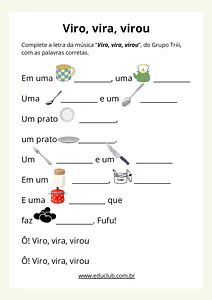 Atividade de alfabetização com a música Viro, vira, virou