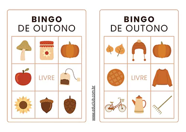 Bingo de outono para imprimir para Educação Infantil, 1º Ano, 2º Ano de Datas Comemorativas, Jogos Educativos - Material e...