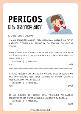 Atividades sobre os perigos da internet para 3º Ano, 4º Ano, 5º Ano de Educação Emocional, Informática - Material educacional