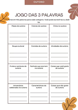 Jogo das três palavras edição outono para Educação Infantil, 1º Ano, 2º Ano, 3º Ano, 4º Ano, 5º Ano de Português, Jogos Ed...