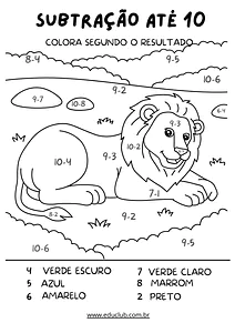 Atividade de subtração com resultado até 10