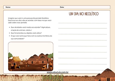 Atividade sobre o Neolítico para imprimir para 4º Ano, 5º Ano de História - Material educacional