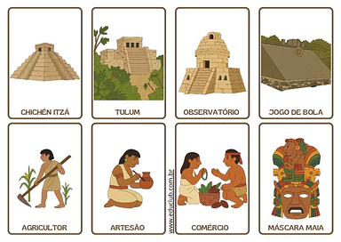 Cartões da cultura Maia para imprimir para 3º Ano, 4º Ano, 5º Ano de Geografia, História, Ciências Sociais - Material educ...