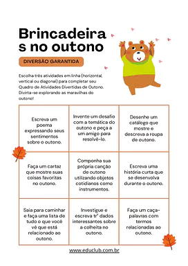 Brincadeiras de outono para crianças para Educação Infantil, 1º Ano, 2º Ano, 3º Ano de Meio Ambiente, Datas Comemorativas,...
