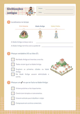 Atividades sobre as civilizações antigas para 3º Ano, 4º Ano, 5º Ano de História - Material educacional