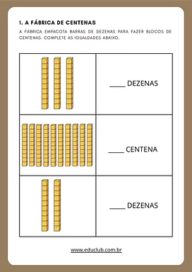 Atividades sobre dezenas e centenas exatas para 2º Ano, 3º Ano de Matemática - Material educacional