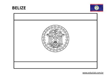 Bandeira do Belize para colorir para Educação Infantil, 1º Ano, 2º Ano, 3º Ano, 4º Ano, 5º Ano de Geografia, Artes - Mater...