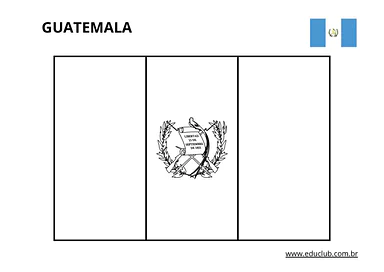 Bandeira de Guatemala para colorir para Educação Infantil, 1º Ano, 2º Ano, 3º Ano, 4º Ano, 5º Ano de Geografia, Artes - Ma...
