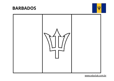 Bandeira de Barbado para colorir para Educação Infantil, 1º Ano, 2º Ano, 3º Ano, 4º Ano, 5º Ano de Geografia, Artes - Mate...