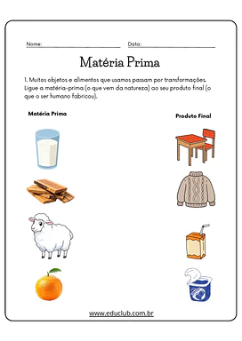 Atividades sobre matéria prima para 2º e 3º ano para 2º Ano, 3º Ano de Geografia, Ciências - Material educacional