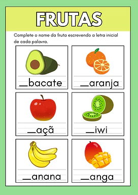Atividades com frutas para alfabetização para Educação Infantil, 1º Ano de Português - Material educacional