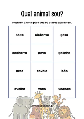 Jogo de mímica dos animais para imprimir para Educação Infantil, 1º Ano, 2º Ano de Educação Física, Jogos Educativos - Mat...