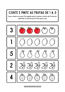 Atividade de matematica com frutas para Educação Infantil, 1º Ano de Matemática - Material educacional