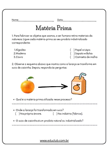 Atividade de matéria prima e produto industrializado