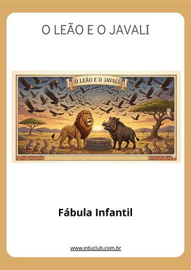 Fábula O leão e javali para 1º Ano, 2º Ano, 3º Ano de Português, História Infantil - Material educacional