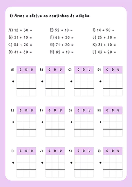 Continhas de adição e subtração de dois dígitos para 1º Ano, 2º Ano, 3º Ano de Matemática - Material educacional