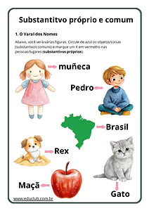 Atividades sobre substantivo comum e próprio para 2º e 3º ano do Ensino Fundamental