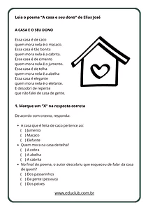 Atividades sobre o poema A casa e seu dono