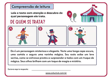 Atividade sobre o circo para ensino fundamental para 1º Ano, 2º Ano, 3º Ano de Datas Comemorativas, Português - Material e...