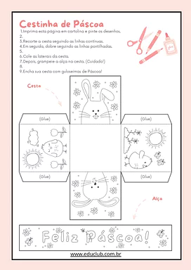 Cestinha de Páscoa para imprimir e pintar para Educação Infantil, 1º Ano, 2º Ano de Datas Comemorativas, Artes - Material ...