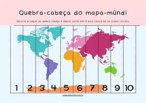 Quebra-cabeça do mapa-múndi para imprimir e montar