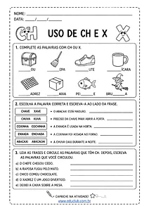Atividades com x e ch para alfabetização