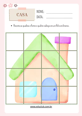 Quebra-cabeça de casa para imprimir, recortar e montar para Educação Infantil, 1º Ano de Jogos Educativos - Material educ...