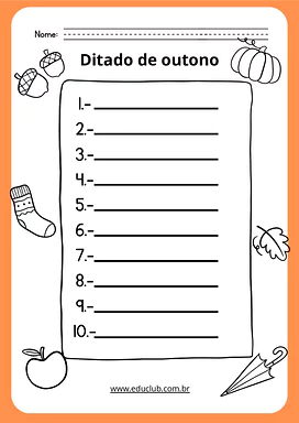 Ditado de outono para imprimir para Educação Infantil, 1º Ano, 2º Ano de Datas Comemorativas, Português, Alfabetização - M...