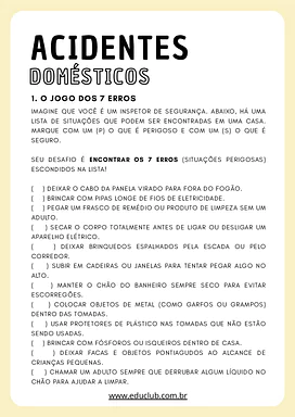 Atividades sobre acidentes domésticos para anos iniciais para 1º Ano, 2º Ano, 3º Ano de Ciências, Educação Emocional - Mat...