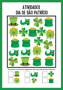Atividades escolares para Dia de São Patrício para Educação Infantil, 1º Ano, 2º Ano de Datas Comemorativas, Português, Ar...