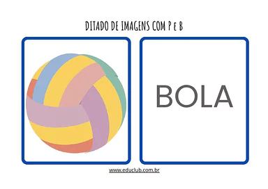 Ditado de imagens com P e B para Educação Infantil, 1º Ano de Ditado, Português, Consciência Fonológica, Alfabetização - M...