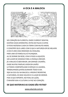 A oca e a maloca: conto sobre a casa indígena para Educação Infantil, 1º Ano, 2º Ano de Artes, História Infantil, Datas Co...