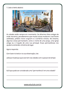 Atividade de história sobre mudanças e permanências para 4º ano