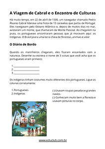 Atividade de História sobre o Descobrimento do Brasil para 1º e 2º ano