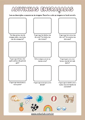 Adivinhas engraçadas com respostas infantil para Educação Infantil, 1º Ano, 2º Ano, 3º Ano, 4º Ano, 5º Ano de Português, B...