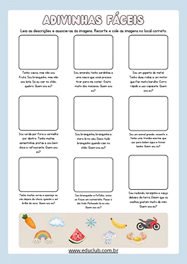 Adivinhas infantis fáceis para imprimir para Educação Infantil, 1º Ano, 2º Ano de Português, Jogos Educativos - Material e...