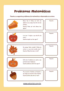 Problemas matemáticos com temática de outono para 1º e 2º ano