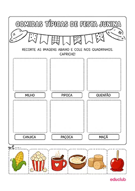 Atividade de recorte e cole de Festa Junina para Educação Infantil, 1º Ano, 2º Ano de Datas Comemorativas, Artes - Materia...