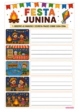 Atividade de formação de frases de Festa Junina para 1º Ano, 2º Ano, 3º Ano de Datas Comemorativas, Português - Material...