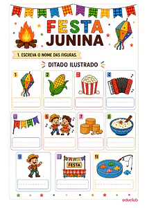 Ditado ilustrado de Festa Junina para imprimir