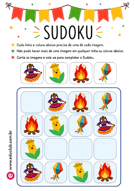 Sudoku de Festa Junina para imprimir para 1º Ano, 2º Ano de Matemática, Datas Comemorativas, Jogos Educativos - Material e...
