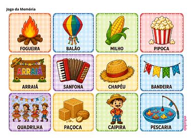 Jogo da memória Festa Junina para Educação Infantil, 1º Ano, 2º Ano de Datas Comemorativas, Festa Junina - Material educac...