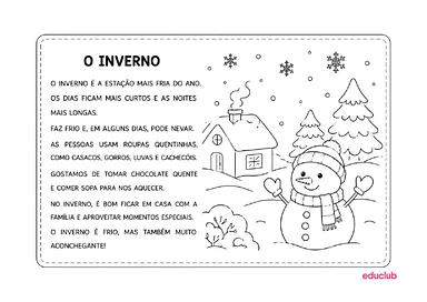 Texto e interpretação sobre o inverno para 1º ano para 1º Ano de Interpretação de texto, Datas Comemorativas, Português - ...