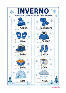 Atividade com letras iniciais em palavras do inverno