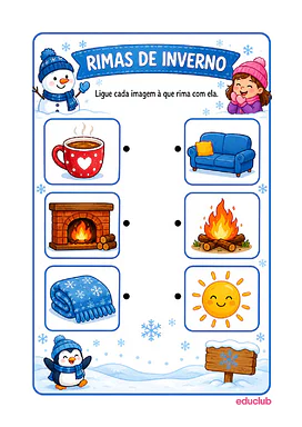 Atividades de rimas do inverno para imprimir para Educação Infantil, 1º Ano, 2º Ano de Português - Material educacional