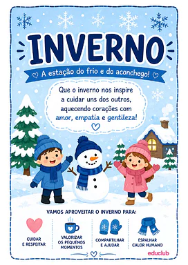 Cartaz de inverno para imprimir para Educação Infantil, 1º Ano, 2º Ano de Recursos Educativos, Ciências, Português - Mater...