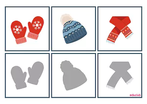 Flashcards de roupas de inverno para imprimir