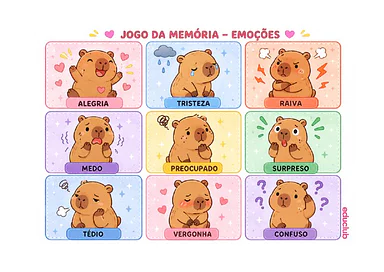 Jogo das emoções com capivara para imprimir para Educação Infantil, 1º Ano de Educação Emocional - Material educacional